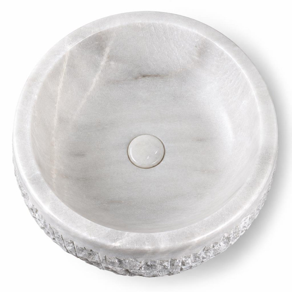 Yuvarlak Lavabo — Beyaz Keski Dokulu, 41 cm — stüdyo görünümü