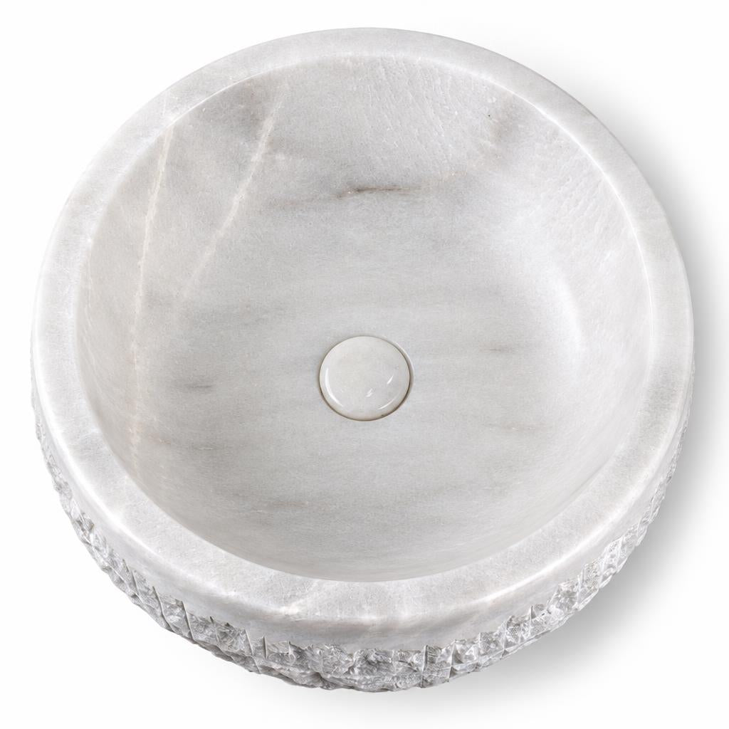 Yuvarlak Lavabo — Beyaz Keski Dokulu, 41 cm — stüdyo görünümü