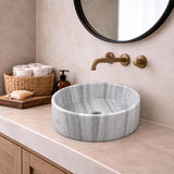 Silindir Lavabo — Gri Çizgili, 40 cm — stilize mekân sunumu