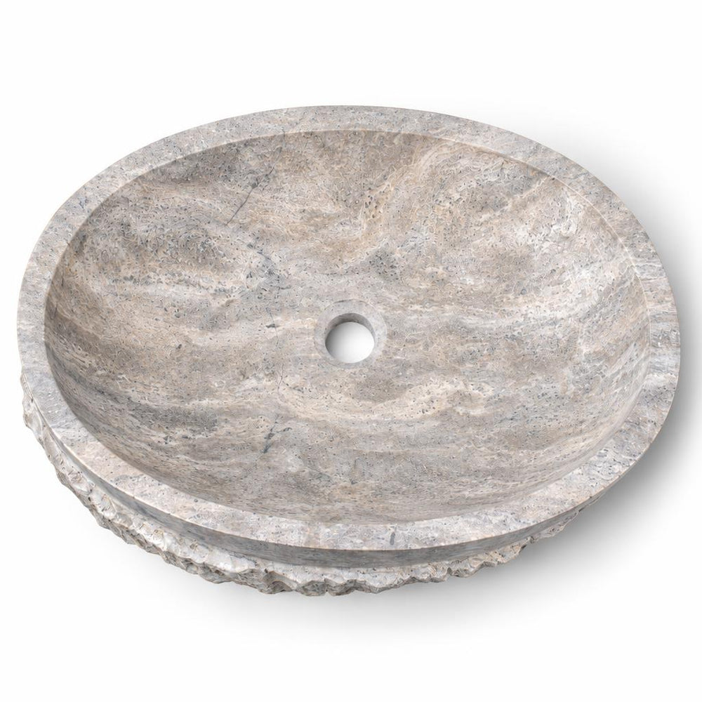 Yuvarlak Lavabo — Ham Kenarlı Gri Bej, 60 cm — stüdyo görünümü