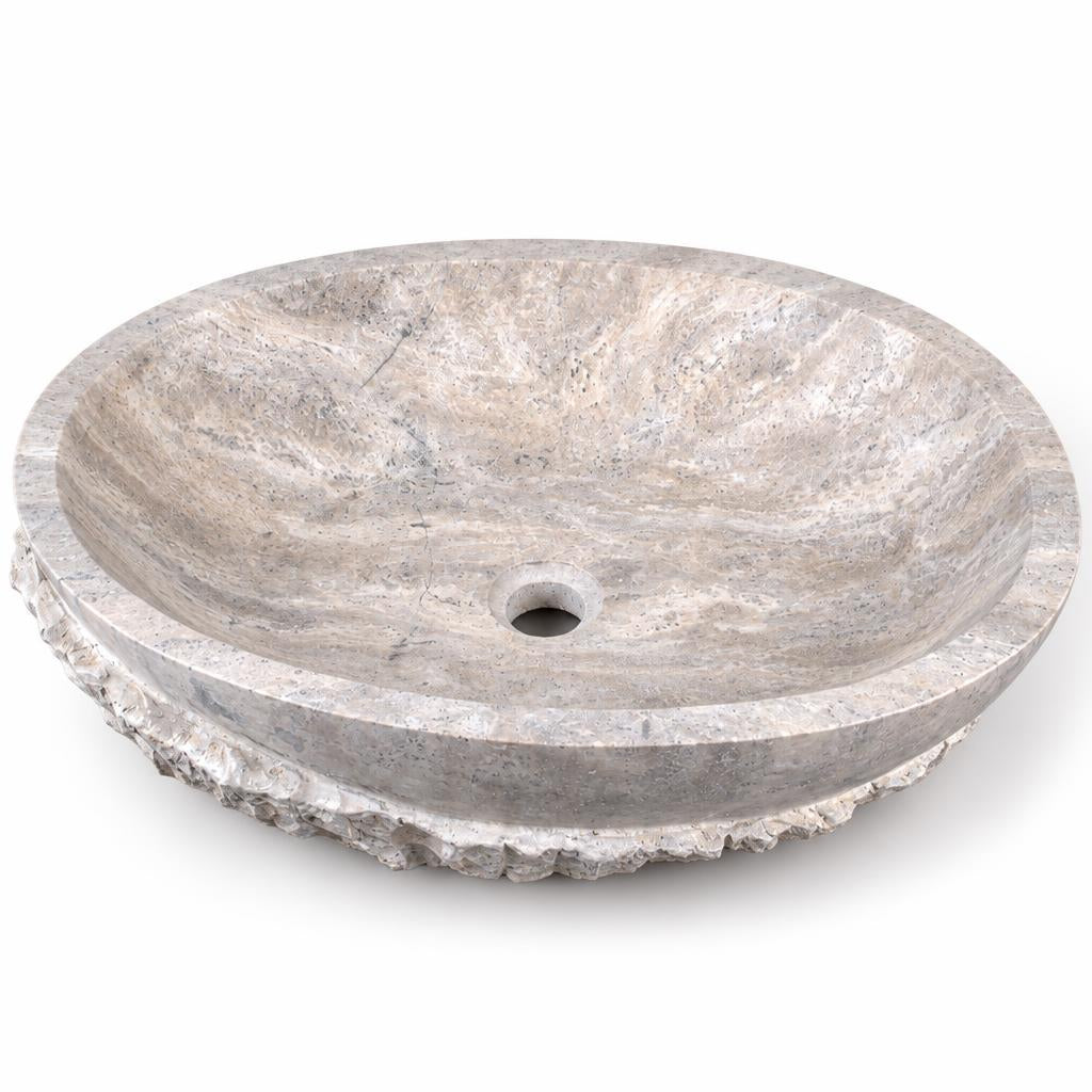 Yuvarlak Lavabo — Ham Kenarlı Gri Bej, 60 cm — stüdyo görünümü