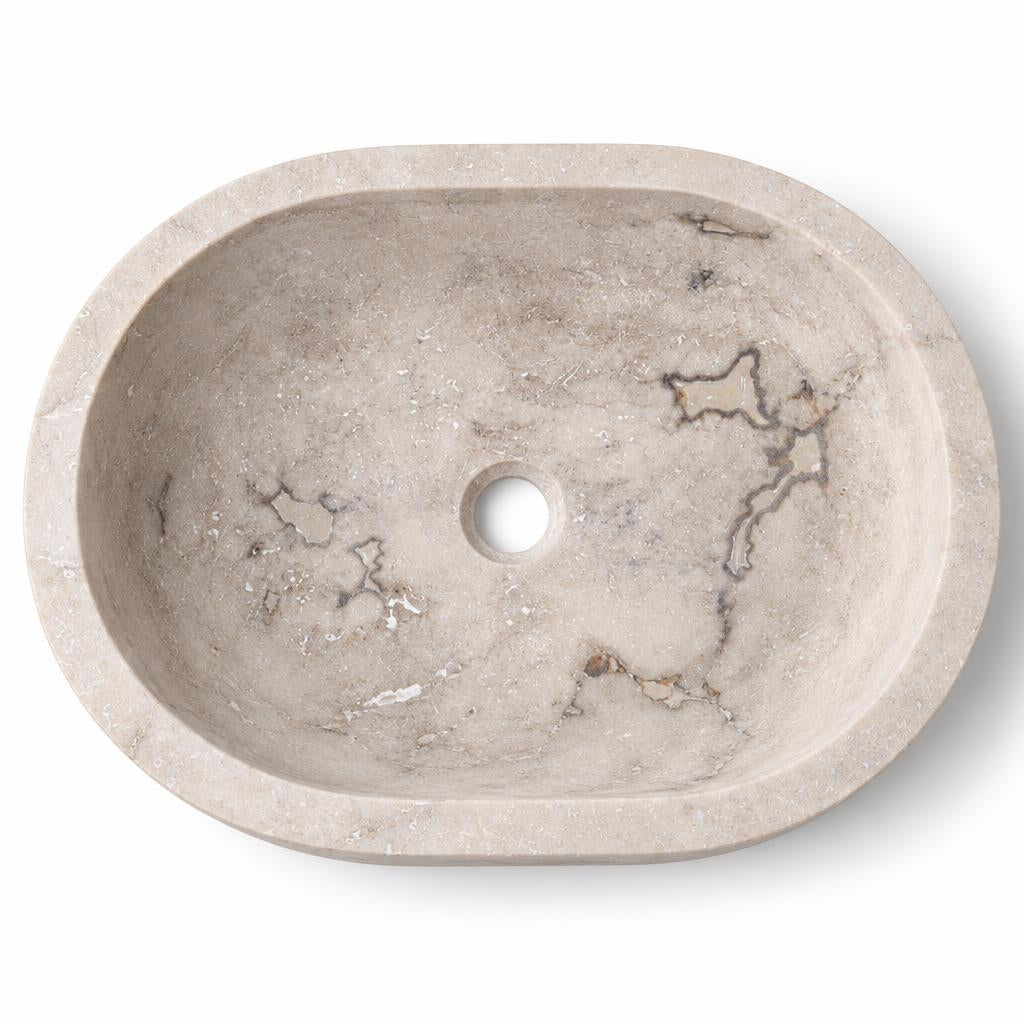 Köşeli Lavabo — Damarlı Bej, 50 cm — stüdyo görünümü
