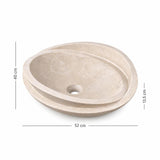 Lavabo DSF0930 ölçü görseli — genişlik 52 cm × derinlik 40 cm × yükseklik 13,5 cm