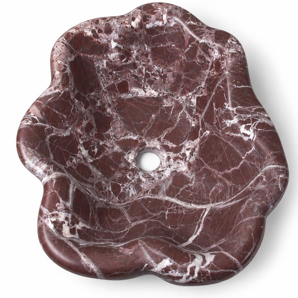 Çiçek Formlu Lavabo — Bordo Damarlı, 39 cm — stüdyo görünümü