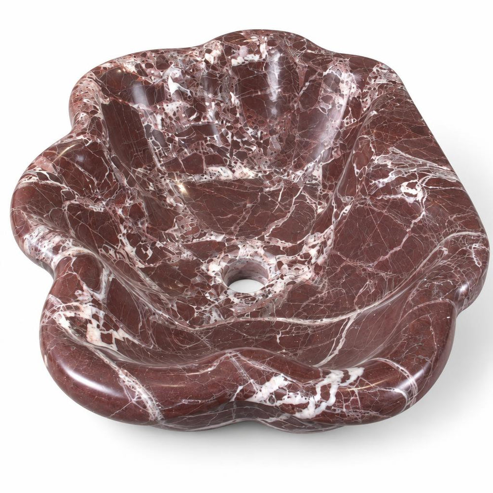 Çiçek Formlu Lavabo — Bordo Damarlı, 39 cm — stüdyo görünümü