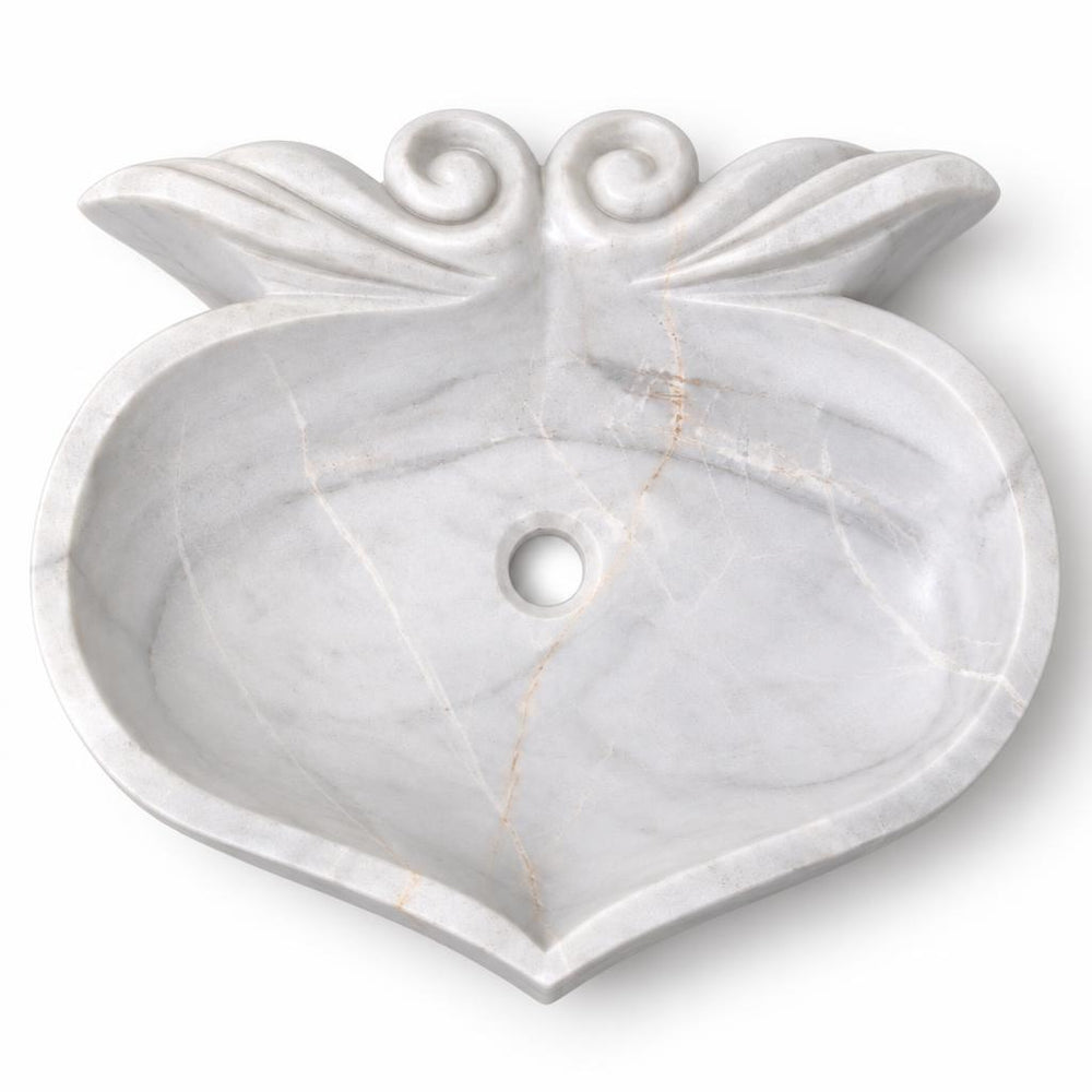 Kalp Formlu Lavabo — Kıvrımlı Beyaz, 44 cm — stüdyo görünümü