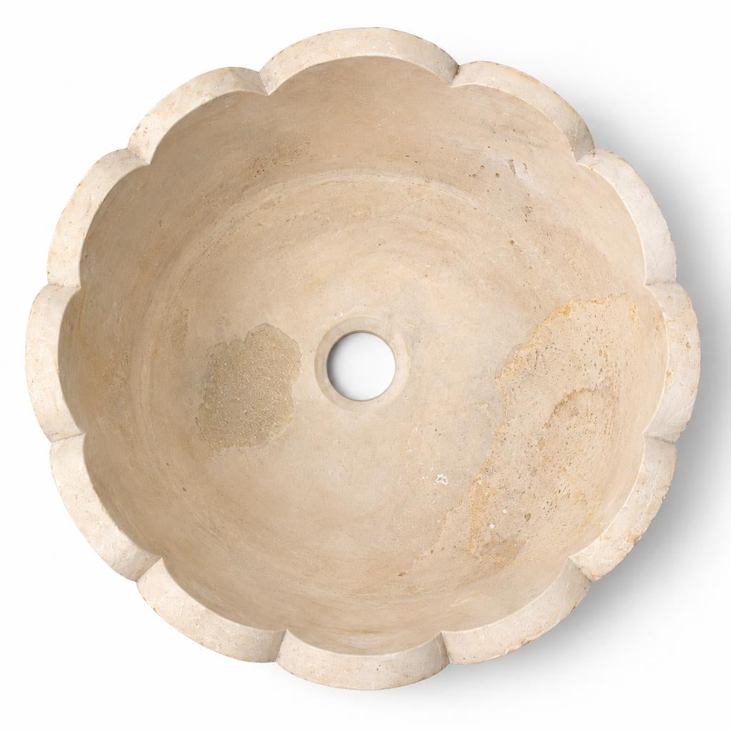 Çiçek Kenarlı Lavabo — Kum Beji, 41 cm — stüdyo görünümü