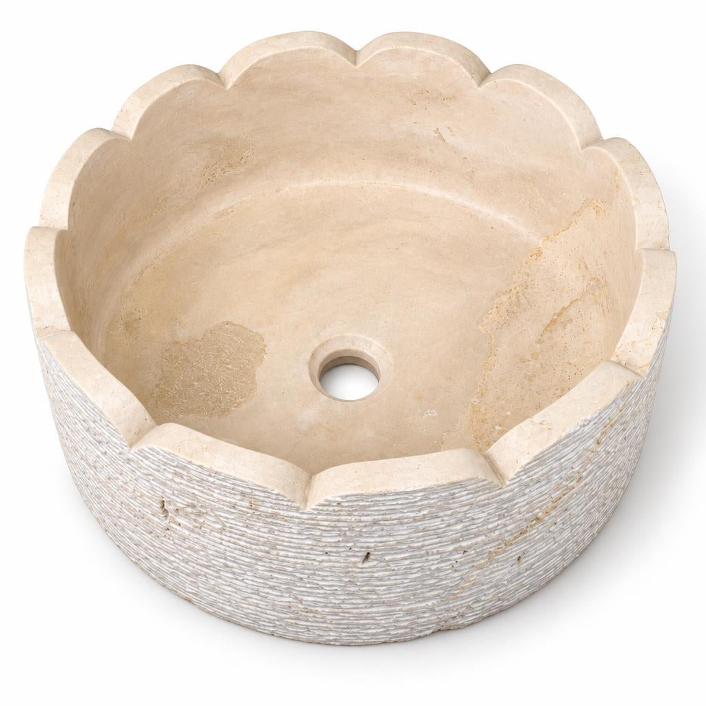 Çiçek Kenarlı Lavabo — Kum Beji, 41 cm — stüdyo görünümü