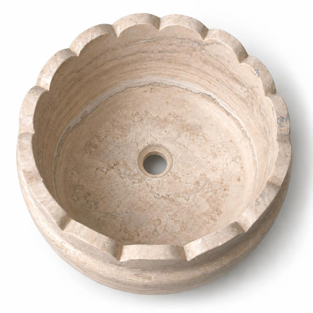 Yuvarlak Lavabo — Dilimli Kenarlı Bej, 39 cm — stüdyo görünümü