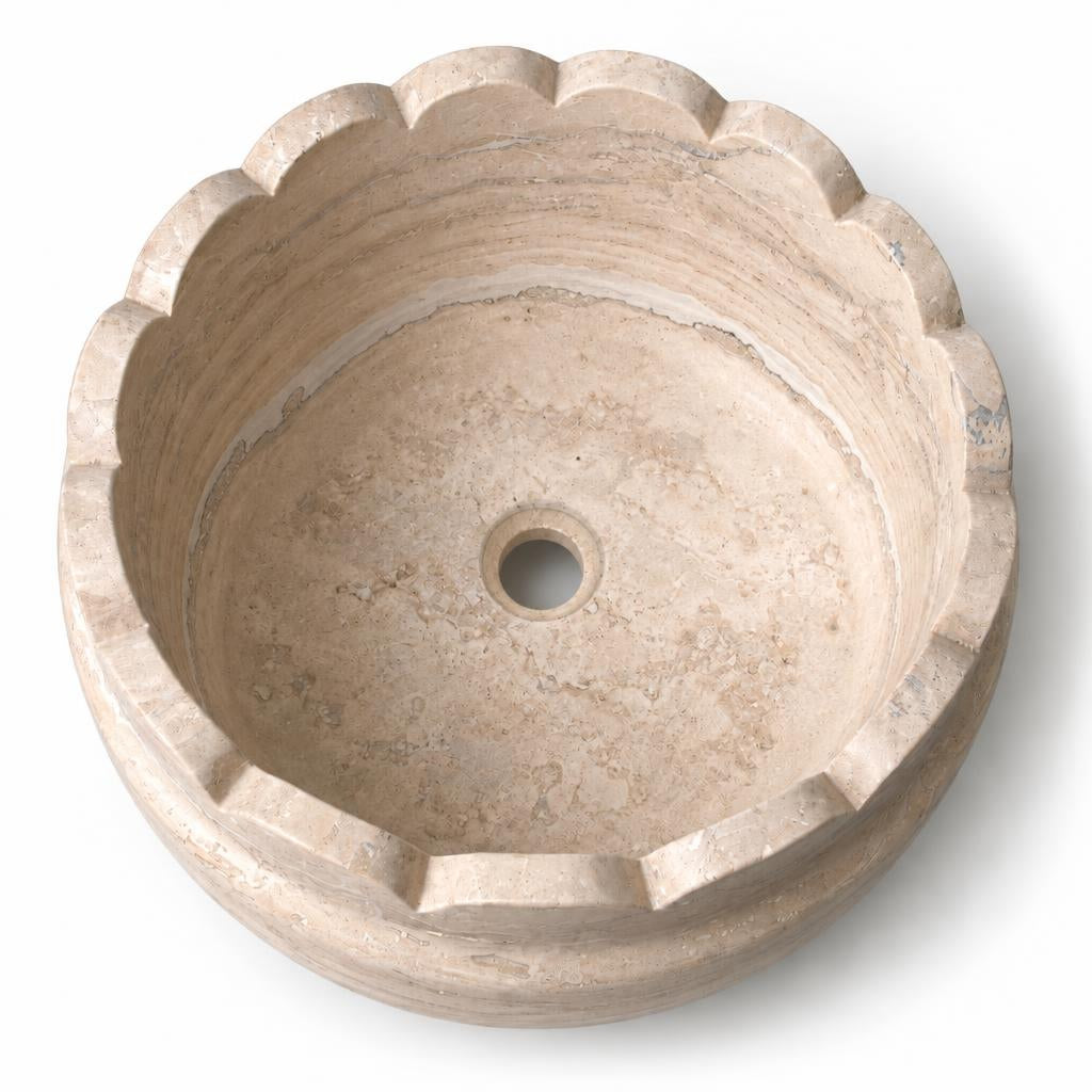 Yuvarlak Lavabo — Dilimli Kenarlı Bej, 39 cm — stüdyo görünümü