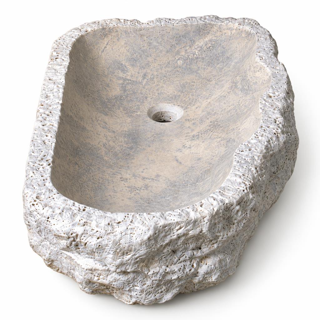 Dikdörtgen Lavabo — Ham Kaya Dış Yüzeyli, 42 cm — stüdyo görünümü