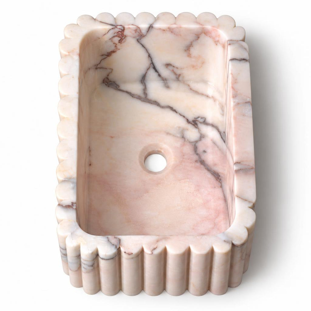 Kare Lavabo — Pembe Damarlı Yivli, 30 cm — stüdyo görünümü