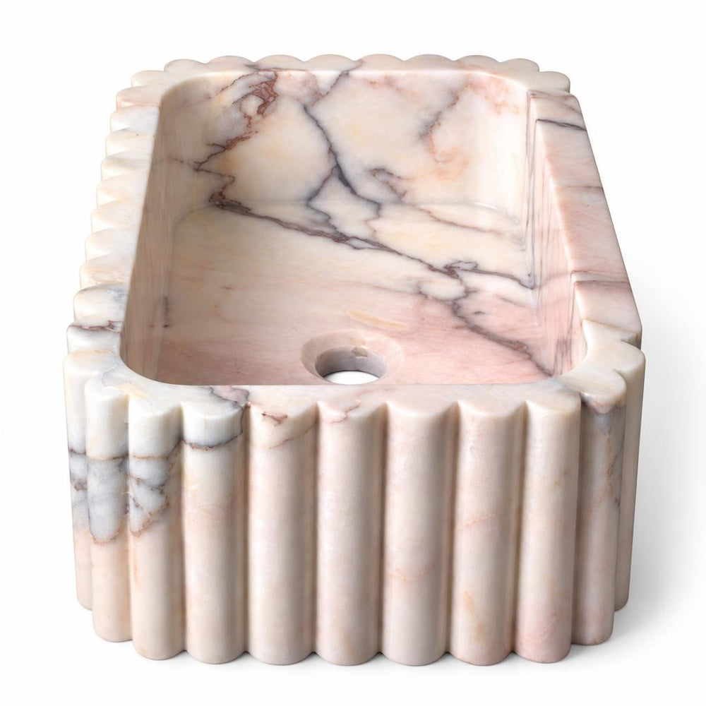 Kare Lavabo — Pembe Damarlı Yivli, 30 cm — stüdyo görünümü