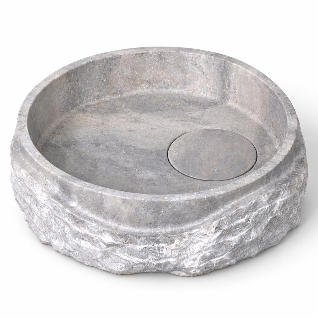 Yuvarlak Lavabo — Gri Kaya Dokulu, 48 cm — stüdyo görünümü