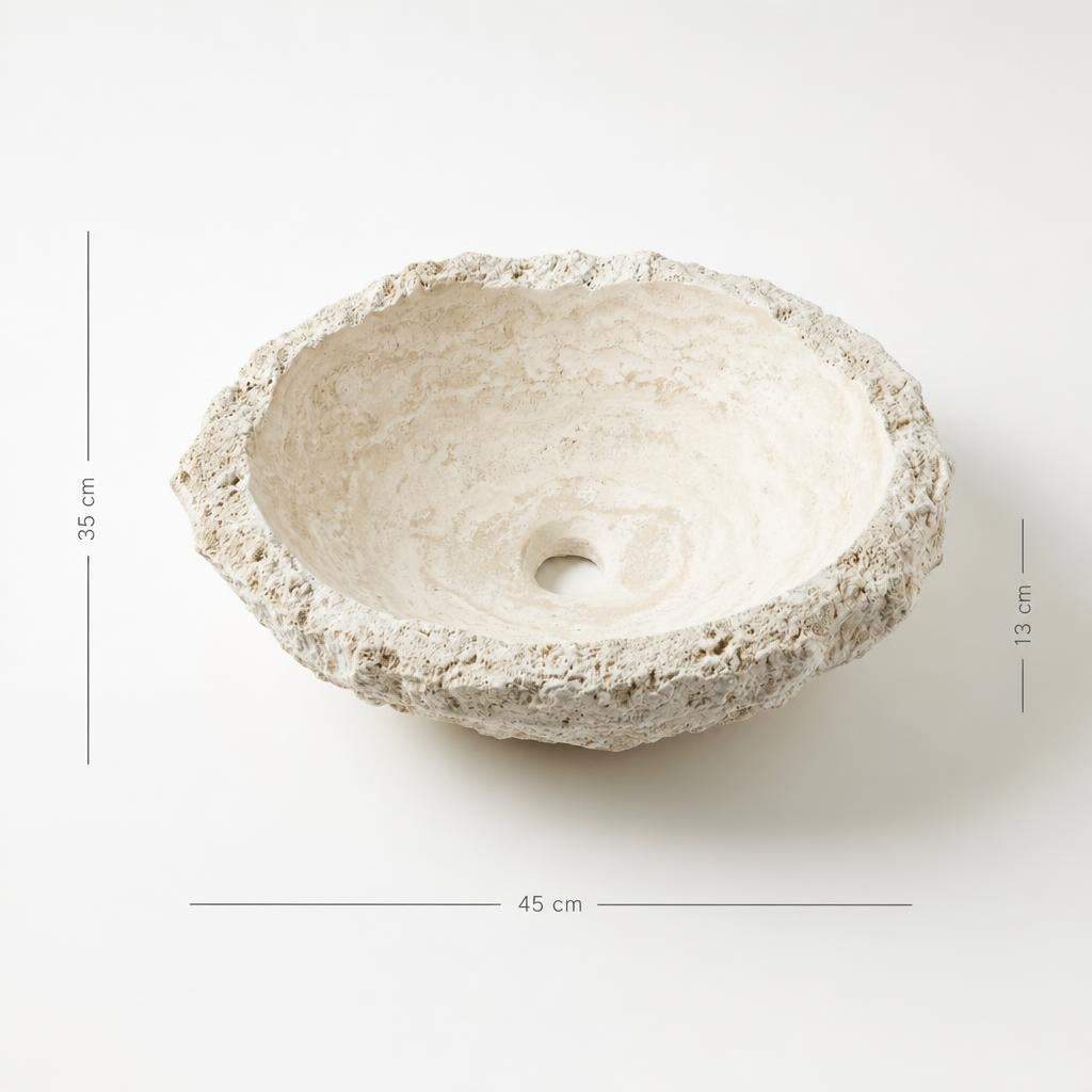 El yapımı porselen lavabo DSF0858 ölçü görseli — Genişlik 45 cm × derinlik 35 cm × yükseklik 13 cm