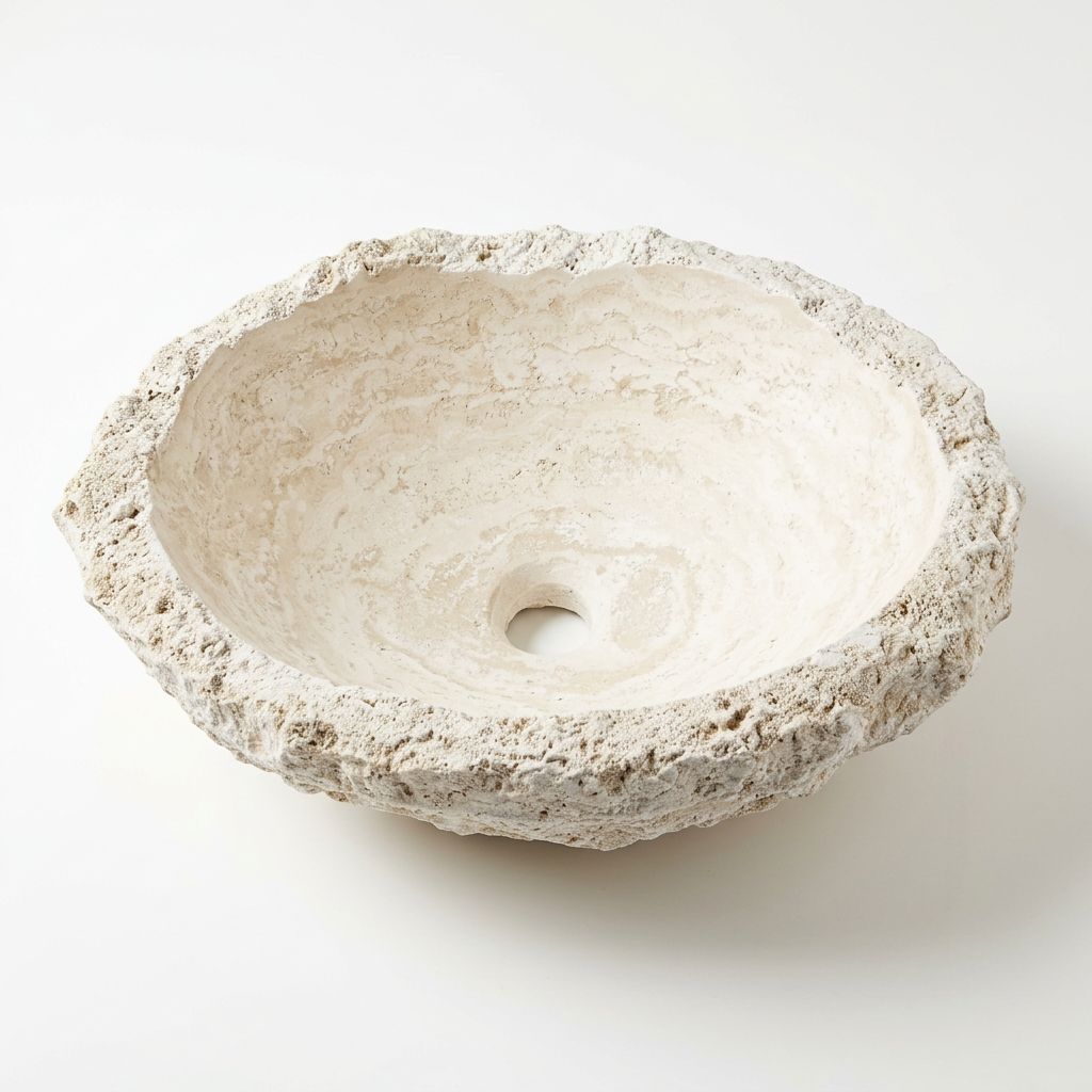 El Yapımı Porselen Yuvarlak Lavabo — Dokulu Krem, 45 cm — stüdyo görünümü