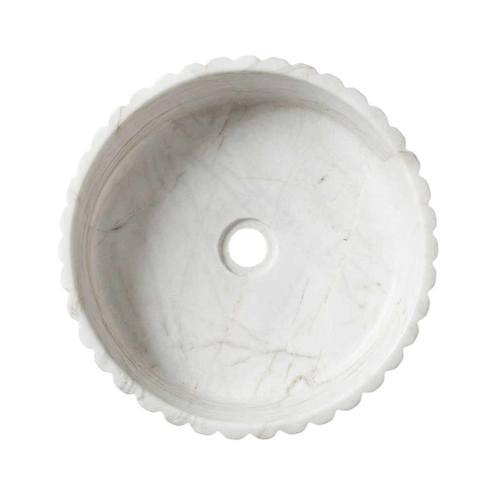 Doğal Taş Silindir Lavabo — Yivli, 39 cm — üstten görünüm