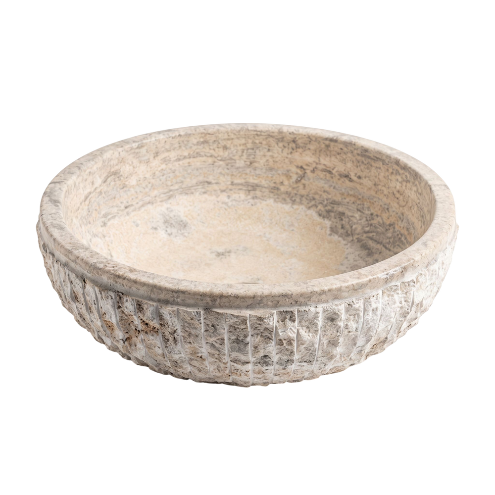 El Yapımı Porselen Yuvarlak Lavabo — Dokulu Krem, 45 cm — stüdyo görünümü