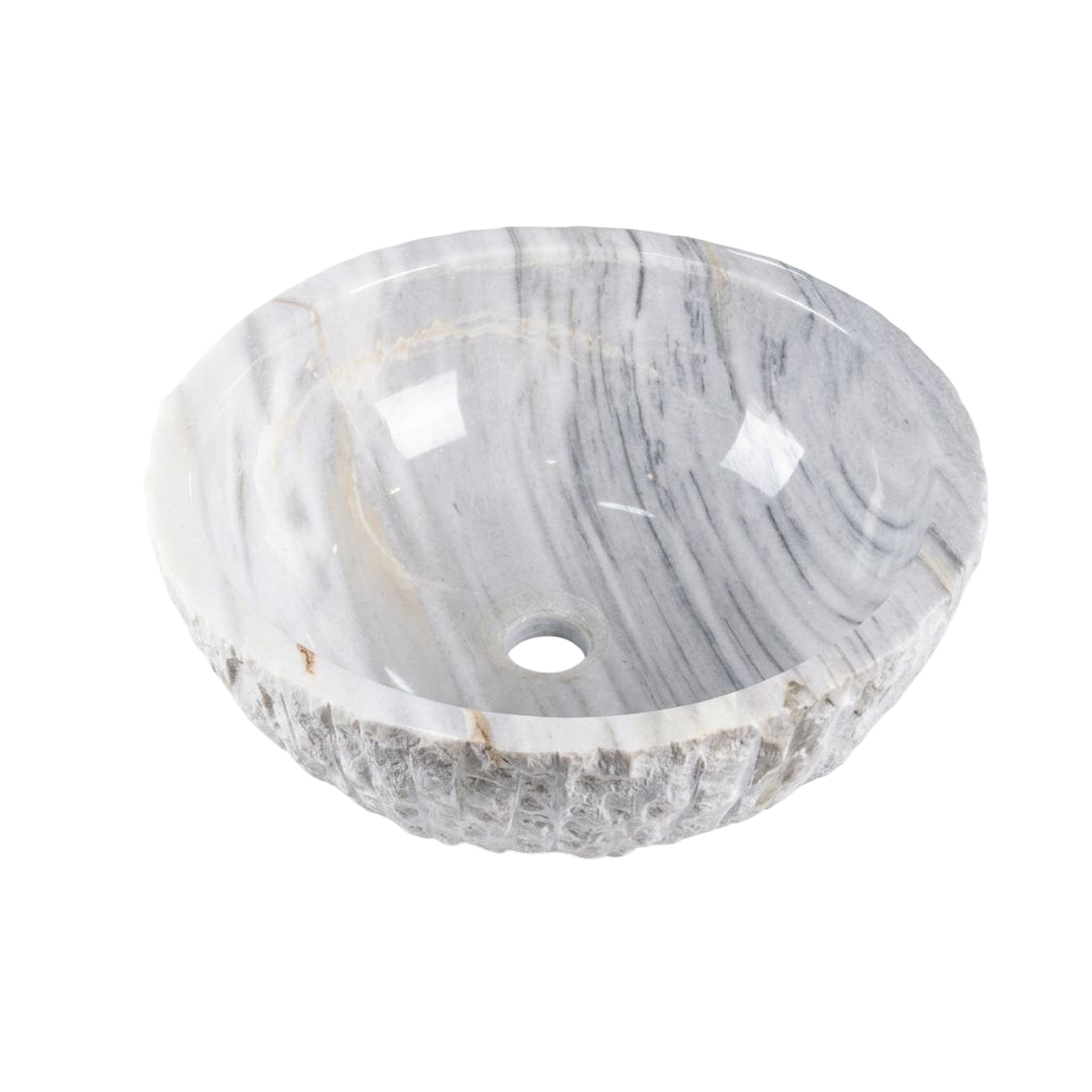 Doğal Taş Yuvarlak Lavabo — Kırık Yüz, 40 cm — stüdyo görünümü
