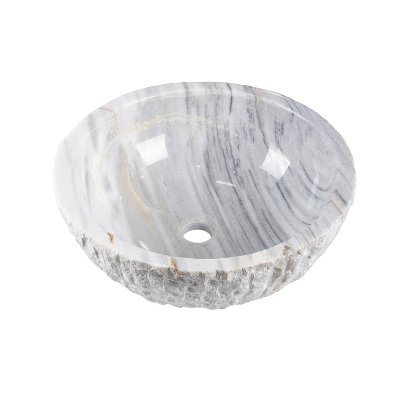 Doğal Taş Yuvarlak Lavabo — Kırık Yüz, 40 cm — stüdyo görünümü