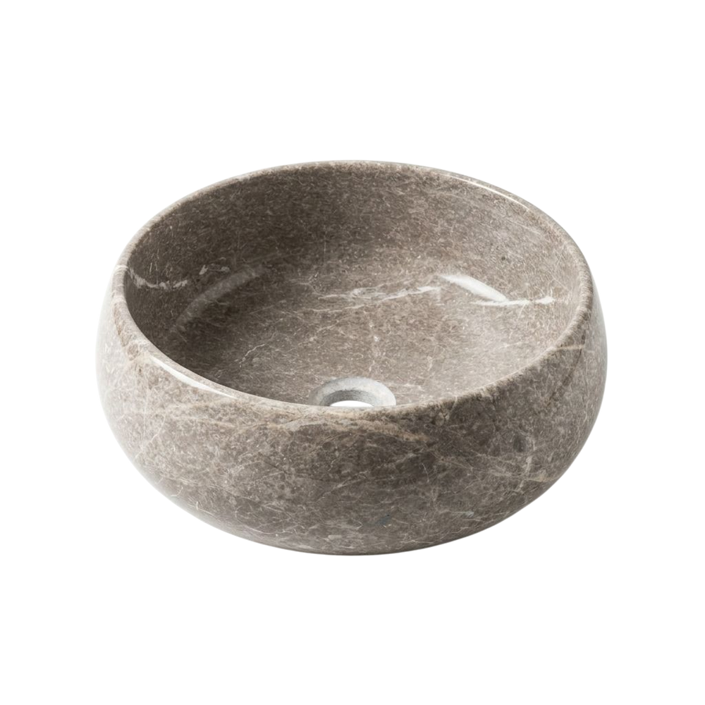Doğal Taş Yuvarlak Lavabo — Koyu Gri, 31 cm — stüdyo görünümü