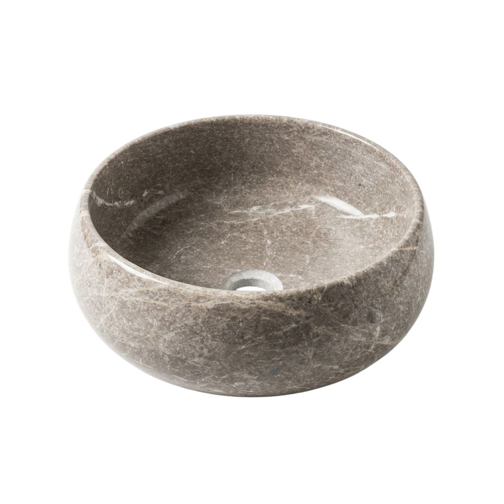 Doğal Taş Yuvarlak Lavabo — Koyu Gri, 31 cm — stüdyo görünümü