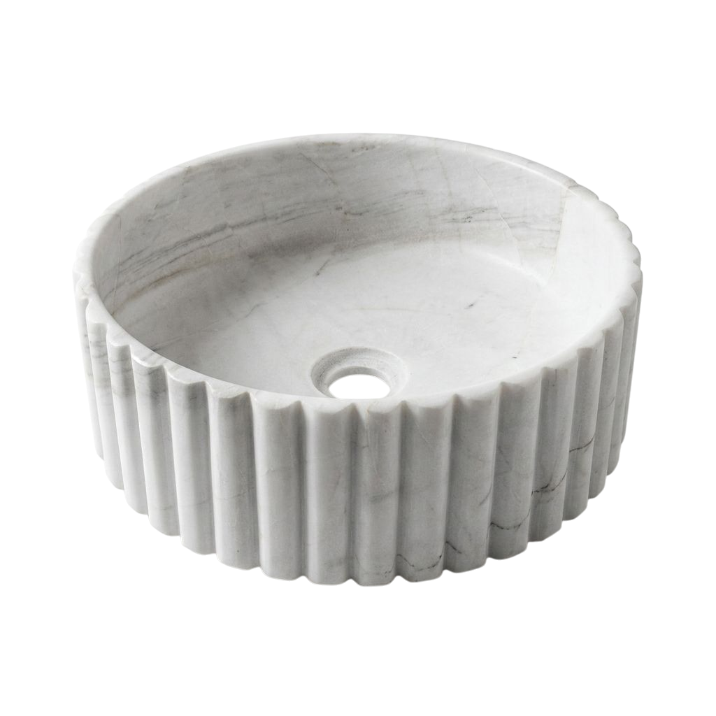 Doğal Taş Silindir Lavabo — Yivli, 39 cm — stüdyo görünümü