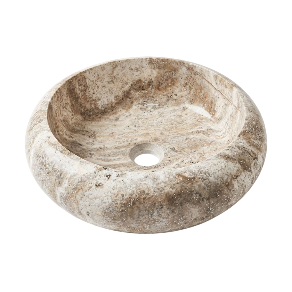 Doğal Taş Yuvarlak Lavabo — Bombeli, 35 cm — stüdyo görünümü