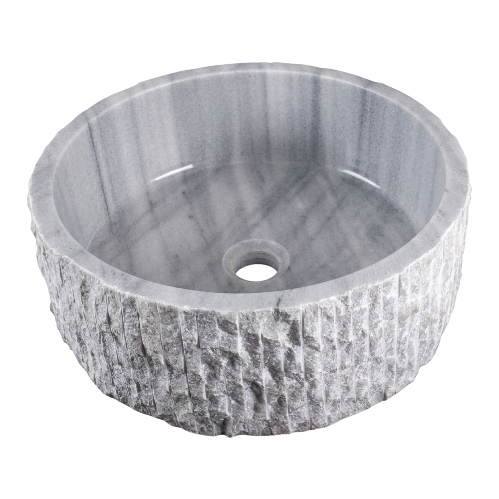 Doğal Taş Silindir Lavabo — Kaya Yüz, 40 cm — stüdyo görünümü