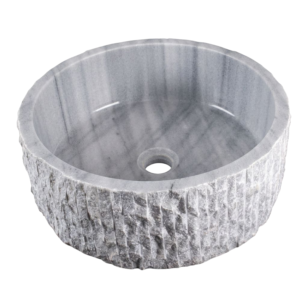Doğal Taş Silindir Lavabo — Kaya Yüz, 40 cm — stüdyo görünümü