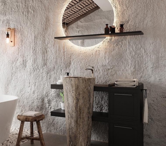 Mermer monoblok Lavabo Banyo dolabı